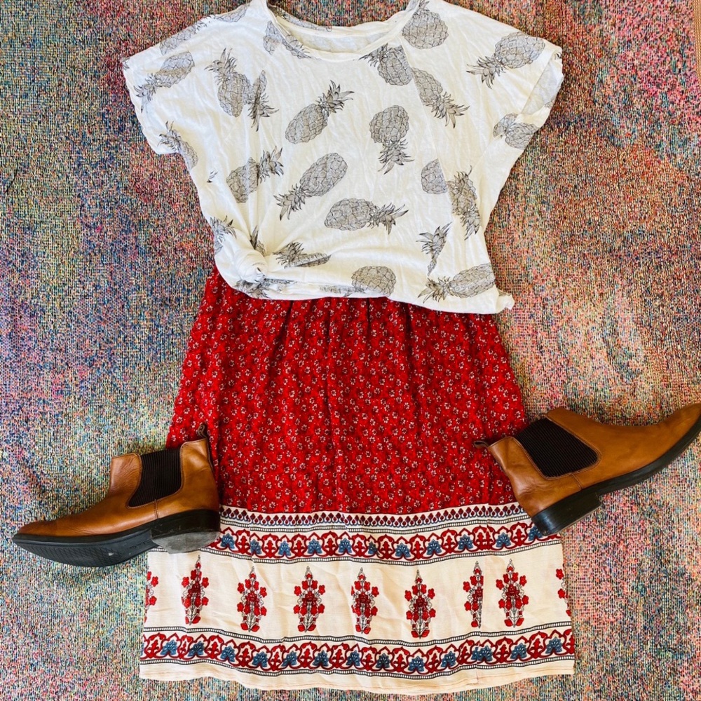 Boho pineapple printed print T-shirt blouse top